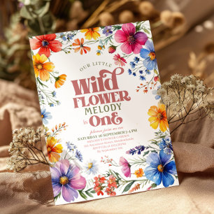 Pink Wildflower Wild One 1st birthday Invitation