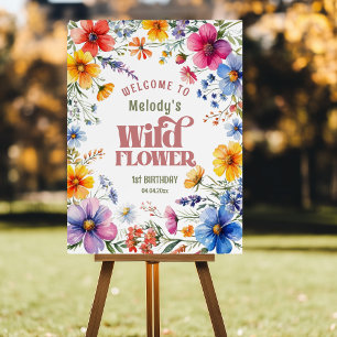 Pink Wildflower Wild One 1st birthday Welcome Foam Board