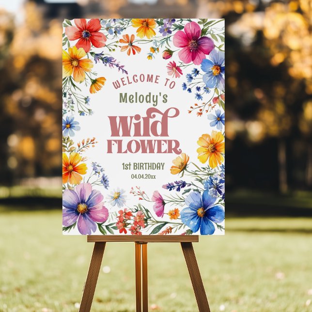 Pink Wildflower Wild One 1st birthday Welcome Foam Board (Creator Uploaded)