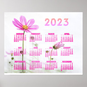 Pink Wildflowers 2023 Calendar Poster