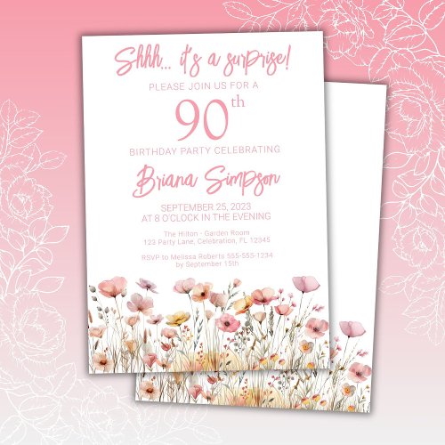 Pink Wildflowers 60th Surprise Birthday Party Invitation