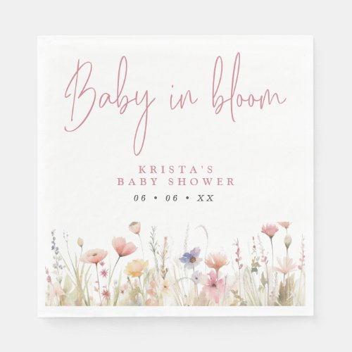Pink Wildflowers Baby In Bloom Baby Shower Napkins