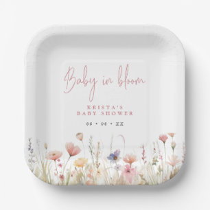 Pink Wildflowers Baby In Bloom Baby Shower Paper Plates