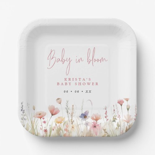 Pink Wildflowers Baby In Bloom Baby Shower Paper Plates