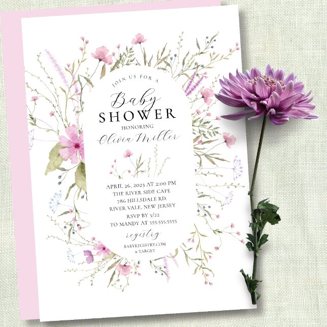 Pink Wildflowers Baby Shower Invitation (Creator Uploaded)