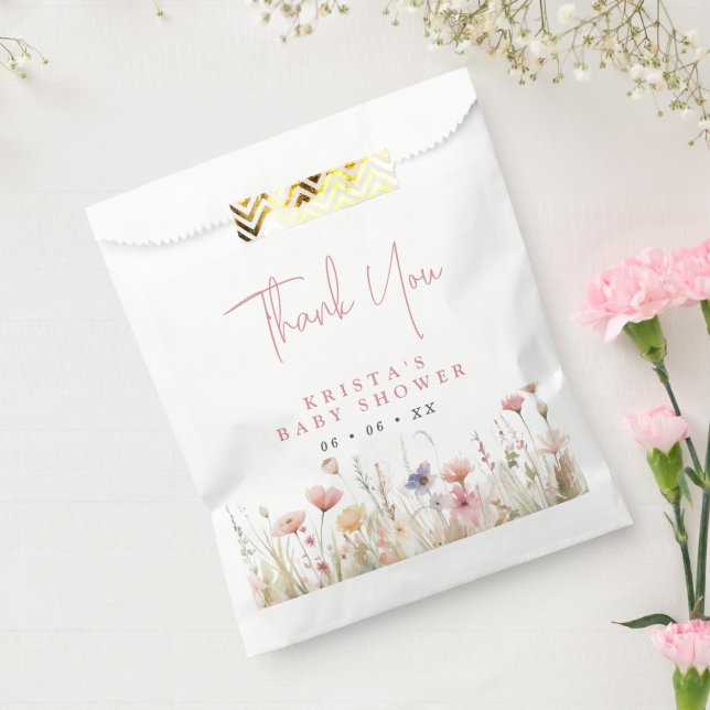 Pink Wildflowers Baby Shower Thank You Favor Bag (Sealed)