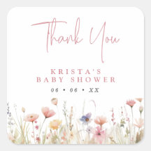 Pink Wildflowers Baby Shower Thank You Favor