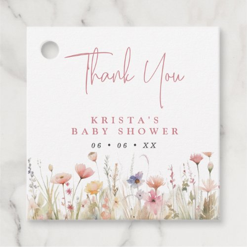 Pink Wildflowers Baby Shower Thank You Favor Tags
