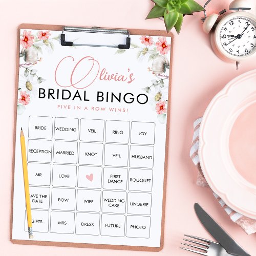 Pink Wildflowers Bingo Bridal Shower Game Card