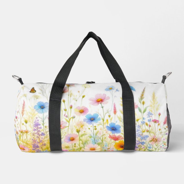 Pink Wildflowers Blooming  Floral  Duffle Bag (Front)