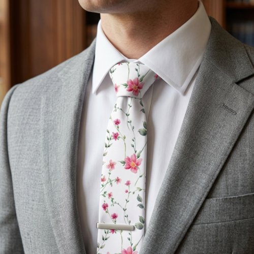 Pink wildflowers boho trendy unique neck tie