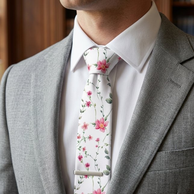 Pink wildflowers boho trendy unique neck tie (Creator Uploaded)
