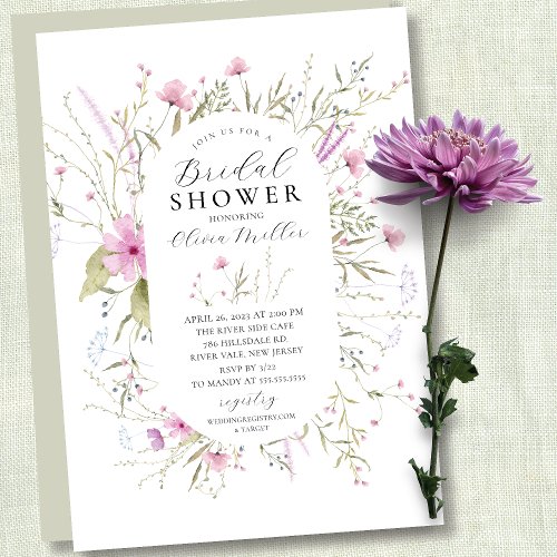 Pink Wildflowers Bridal Shower Invitation