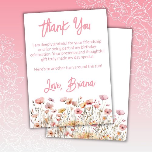 Pink Wildflowers Floral Thank You Card