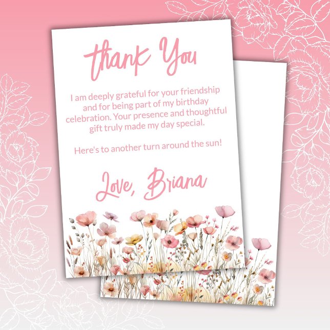Pink Wildflowers Floral Thank You Card (Creator Uploaded)
