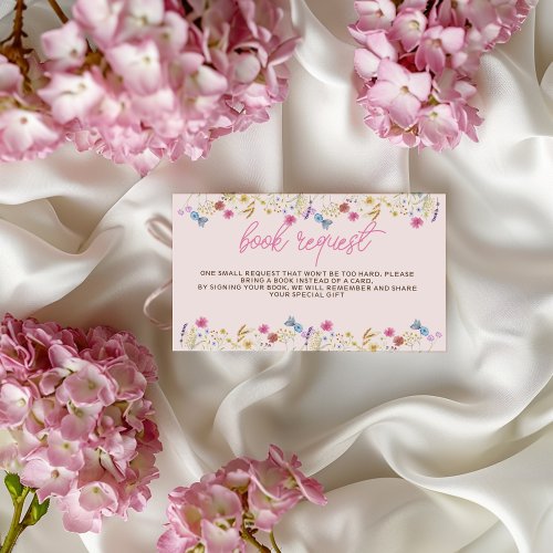 Pink Wildflowers Girl Baby Shower Book Request Enclosure Card