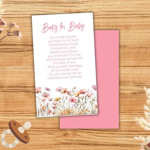 Pink Wildflowers Girl Baby Shower Books for Baby Enclosure Card