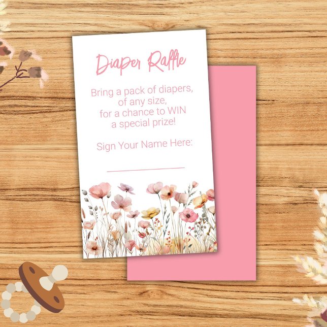Pink Wildflowers Girl Baby Shower Diaper Raffle Enclosure Card (Creator Uploaded)