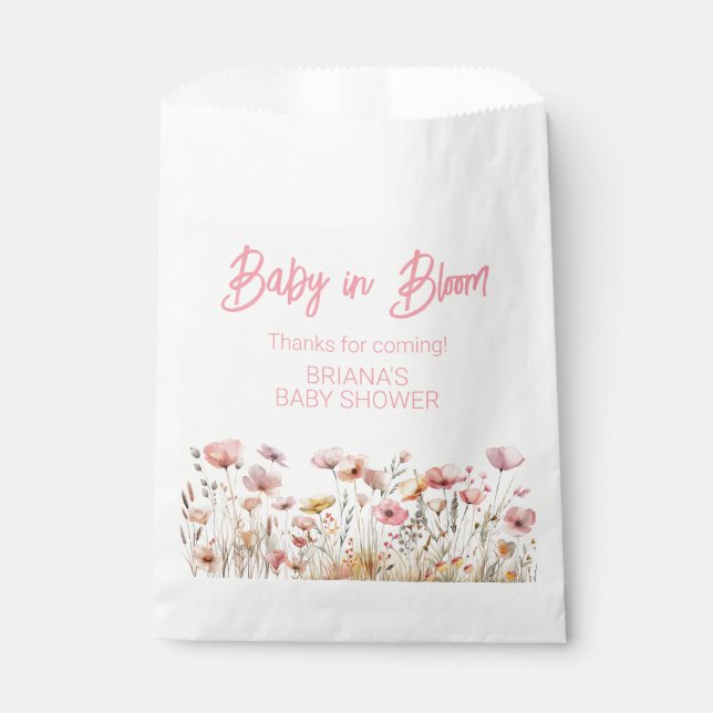 Pink Wildflowers Girl Baby Shower Favor Bag (Front)