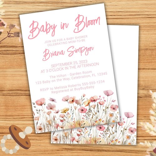 Pink Wildflowers Girl Baby Shower Invitation