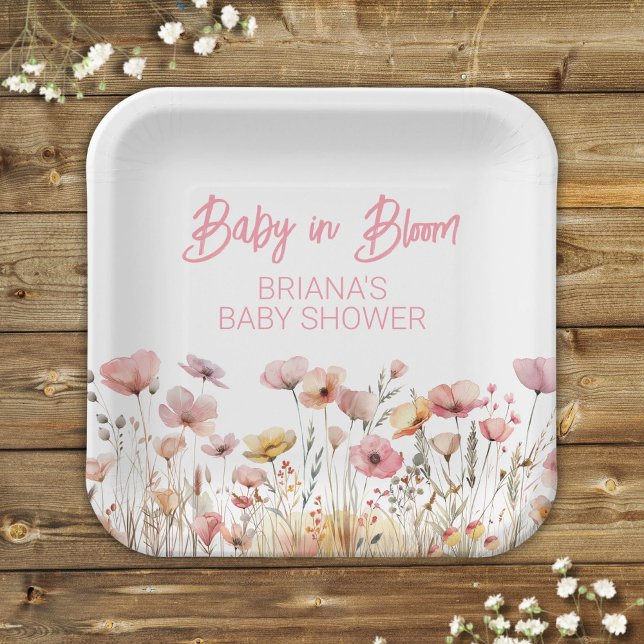 Pink Wildflowers Girl Baby Shower Paper Plates (Creator Uploaded)
