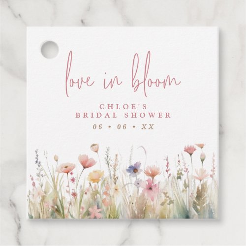 Pink Wildflowers Love in Bloom Bridal Shower Favor Tags