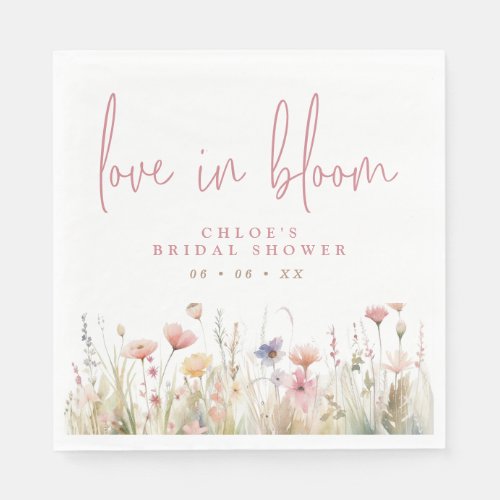 Pink Wildflowers Love In Bloom Bridal Shower Napkins