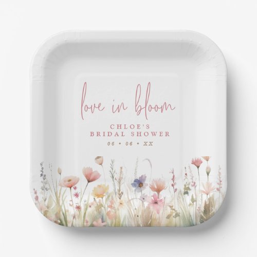 Pink Wildflowers Love In Bloom Bridal Shower Paper Plates