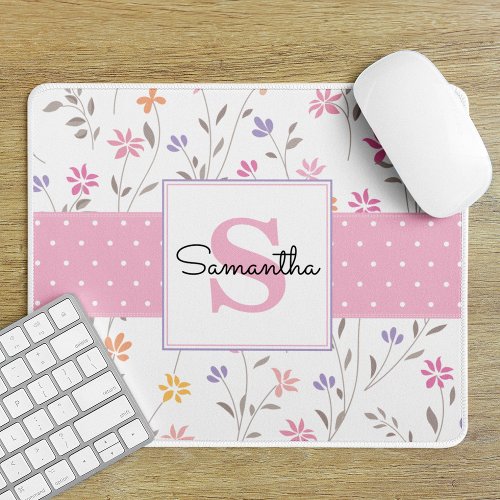 Pink Wildflowers Monogrammed Mouse Pad