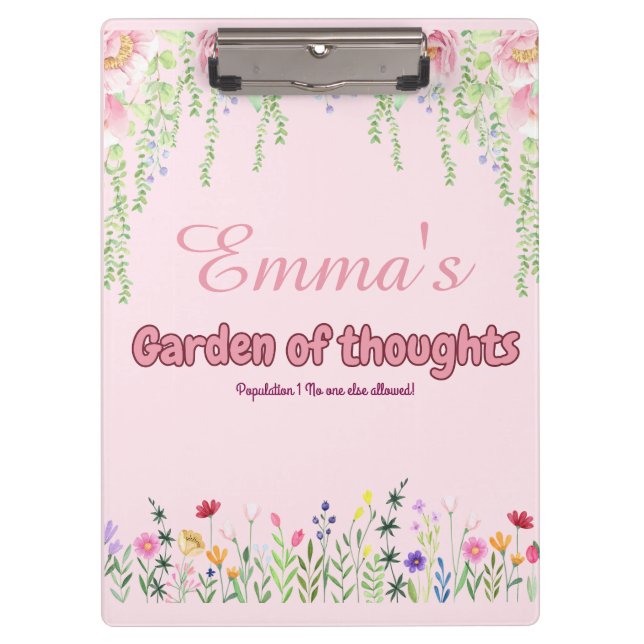 Pink wildflowers personalized Garden of thoughts  Clipboard (Front)