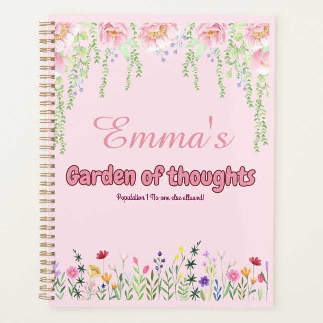 Pink wildflowers personalized Garden of thoughts Planner (Front)