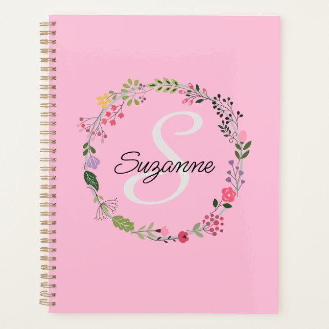 Pink WildFlowers Personalized Monogrammed Planner (Front)