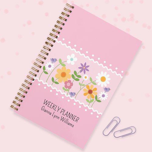Pink Wildflowers Personalized Weekly Planner