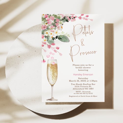 Pink Wildflowers Petal Prosecco Bridal Shower Invitation