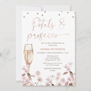 Pink Wildflowers Petals And Prosecco Bridal Shower Invitation by figtreedesign at Zazzle