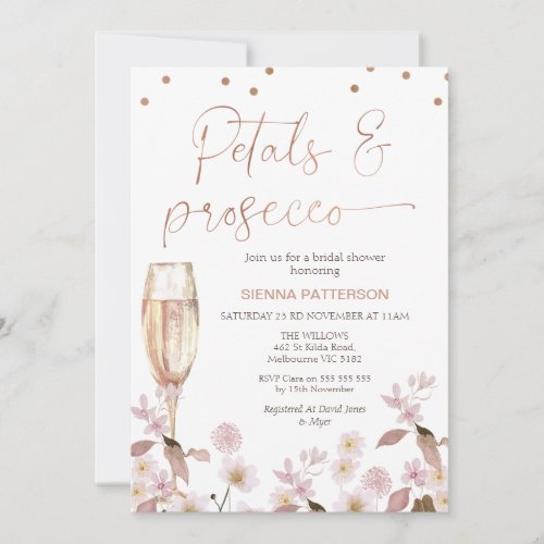 Pink Wildflowers Petals and Prosecco Bridal Shower Invitation