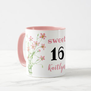 Pink Wildflowers Sweet 16 Birthday Personalize Mug