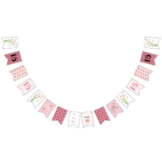 Pink Wildflowers Sweet Sixteen Birthday Party Bunting Flags