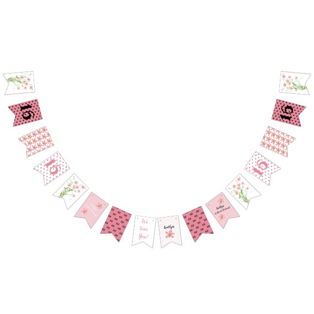 Pink Wildflowers Sweet Sixteen Birthday Party Bunting Flags (All)
