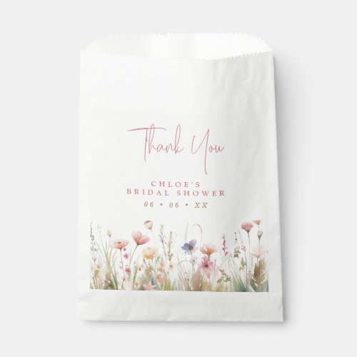 Pink Wildflowers Thank You Bridal Shower Favor Bag