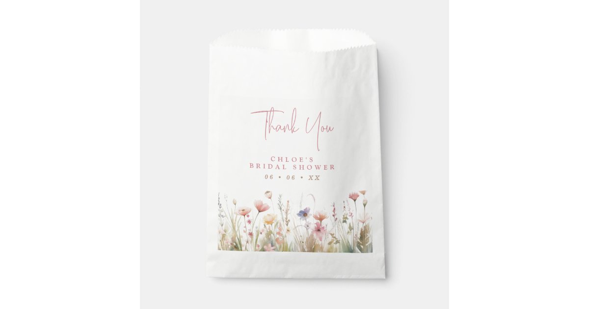 Pink Wildflowers Thank You Bridal Shower Favor Bag | Zazzle