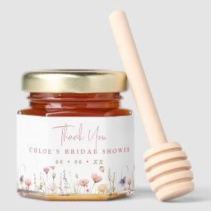 Pink Wildflowers Thank You Bridal Shower Honey Jar Favors