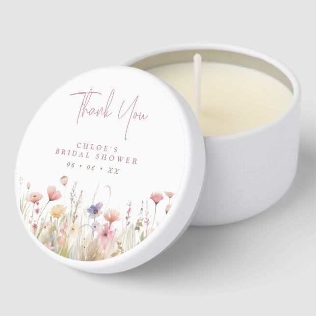 Pink Wildflowers Thank You Bridal Shower Mini Candle Favors (Corner)