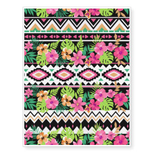 Pink Wildflowers Tribal Pattern Temporary Tattoos