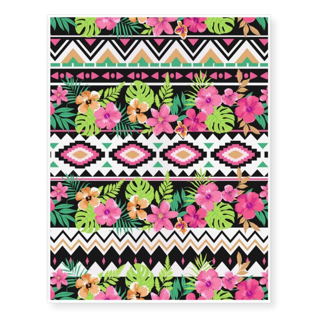 Pink Wildflowers Tribal Pattern Temporary Tattoos (Front)