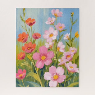 Pink Wildflowers   Watercolor Floral Painting Jigsaw Puzzle