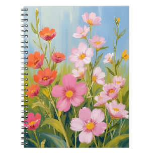 Pink Wildflowers Watercolor Floral Painting Notebook