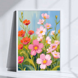 Pink Wildflowers Watercolor Floral Painting Poster