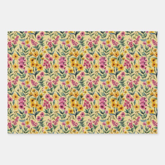 Pink wildflowers  wrapping paper sheets (Front)