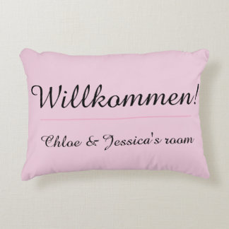 Pink Willkommen Welcome College Dorm or Apartment Accent Pillow